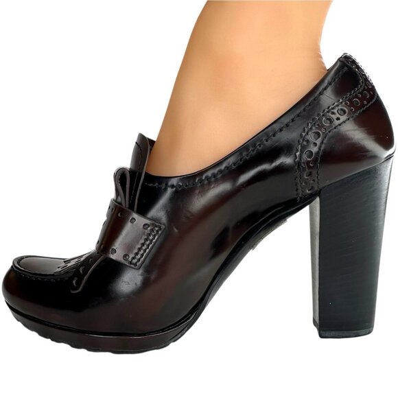 Vintage PRADA Loafer Pumps High Heel SZ US 6.5 EU 37 Dark Brown Patent Leather - Picture 6 of 15